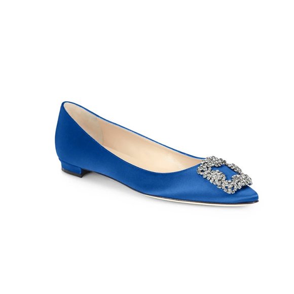 Manolo Blahnik Shoes - Manolo Blahnik Hangisi 25MM Embellished Satin Flats in Blue